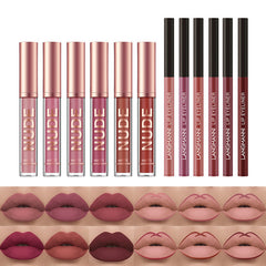 Lip Liner And Lipstick Makeup 12 Pcs Set 6 Matte